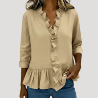 Malena | Damen Rüschen Langarm Bluse in Khaki