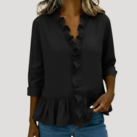 Malena | Damen Rüschen Langarm Bluse in Schwarz