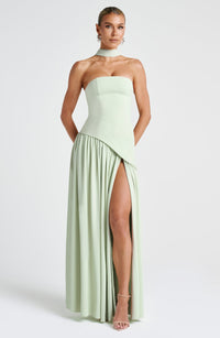 Sonja - Damen Abendkleid trägerlos mit asymmetrischer Taille in Minze
