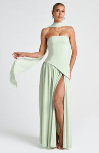 Imani | Damen Trägerloses Maxikleid Asymmetrisch Elegant Festlich in Grün