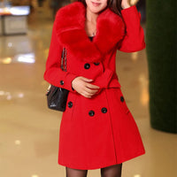 Damen Wintermantel mit Knöpfen und Taschen in Rot