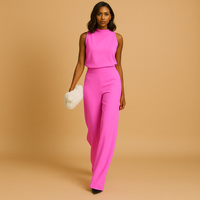 Marceline | Damen Ärmellos Stehkragen Weites Bein Jumpsuit in Rosa