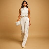 Marceline | Damen Ärmellos Stehkragen Weites Bein Jumpsuit in Weiß