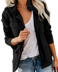 Margarete | Damen Utility Zip Jacke in Schwarz