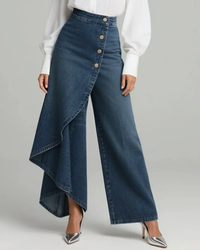 Margarete | Damen Wickelhose mit breitem Bein in Blau