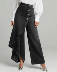 Margarete | Damen Wickelhose mit breitem Bein in Schwarz