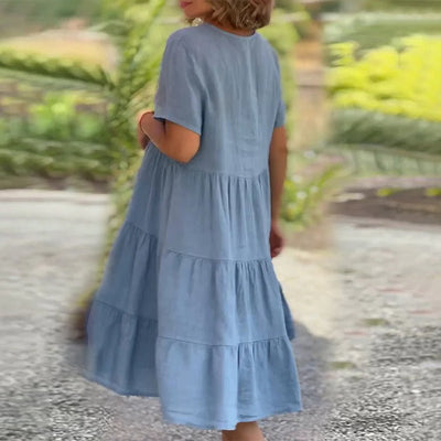 V-Ausschnitt Leinenkleid für Damen