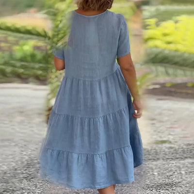 V-Ausschnitt Leinenkleid für Damen