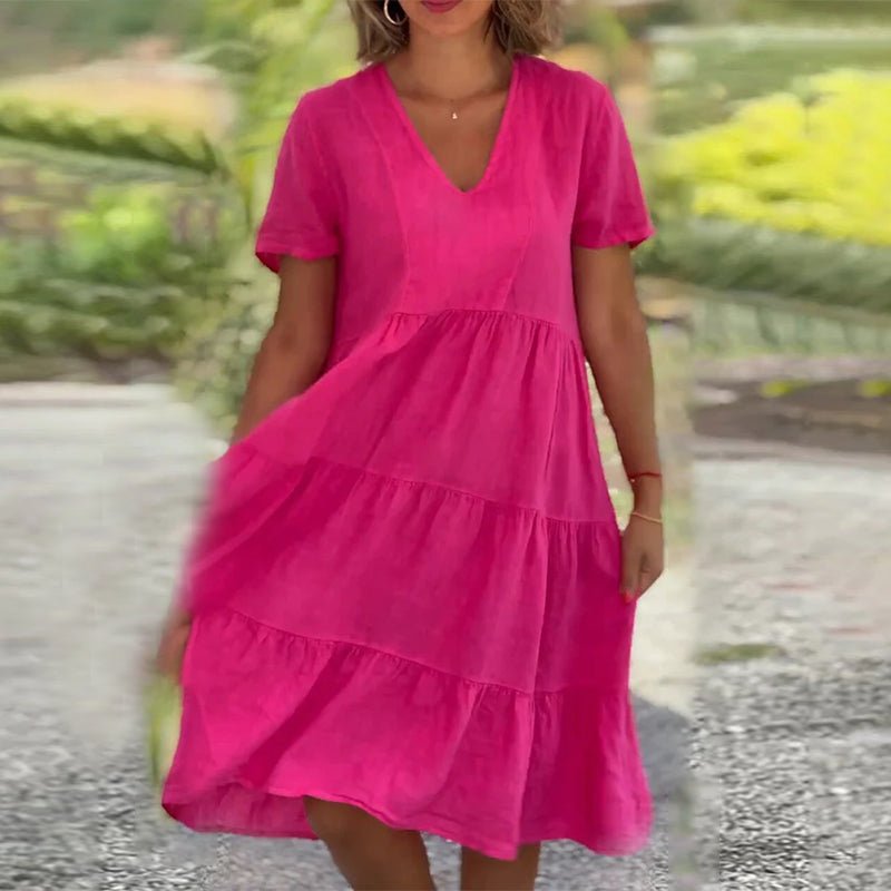 V-Ausschnitt Leinenkleid für Damen