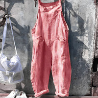 Marike | Damen Gestreifte Weite Latzhose mit Taschen in Rot
