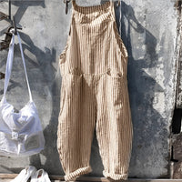 Marike | Damen Gestreifte Weite Latzhose mit Taschen in Hellbraun