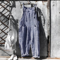 Marike | Damen Gestreifte Weite Latzhose mit Taschen in Dunkel Blau