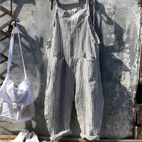 Marike | Damen Gestreifte Weite Latzhose mit Taschen in Grau