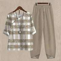 Lisanne | Damen Zweiteiler Set Schmetterlingsprint Hose in Khaki
