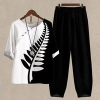 Lisanne | Damen Zweiteiler Set Schmetterlingsprint Hose in Schwarz