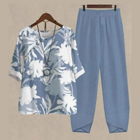 Lisanne | Damen Zweiteiler Set Schmetterlingsprint Hose in Hellblau