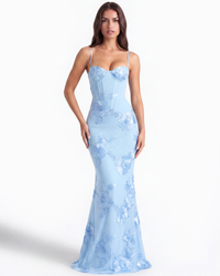 Marlene | Damen Besticktes Formelles Hochzeitsgast Kleid in Blau