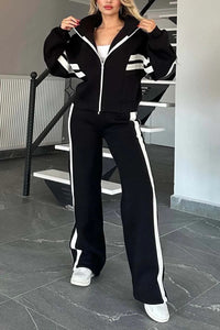 Marlies | Damen Trainingsanzug Set Reißverschluss Jacke Hose in Schwarz