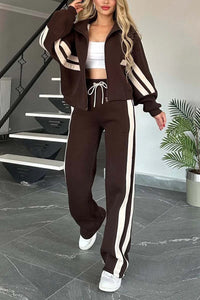 Marlies | Damen Trainingsanzug Set Reißverschluss Jacke Hose in Braun