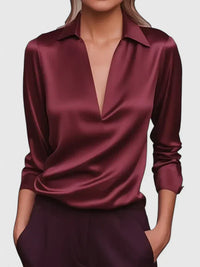 Marlies | Damen V-Ausschnitt Langarm Bluse in Rot