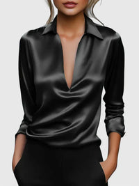 Marlies | Damen V-Ausschnitt Langarm Bluse in Schwarz