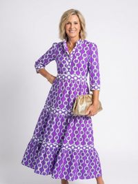 Marta | Damen Kettenmuster 3/4 Ärmel Maxi Kleid in Lila