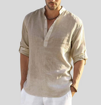 Martin | Herren Langarm Sommer Knopf Hemd in Beige