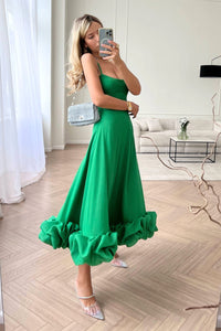 Mathilda | Zartes Spaghettiträger Rüschen Kleid in Grün