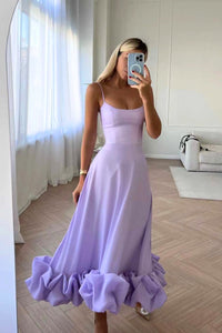 Mathilda | Zartes Spaghettiträger Rüschen Kleid in Lila