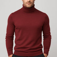 Matthias | Herren Klassischer Langärmliger Rollkragenpullover in Bordeaux