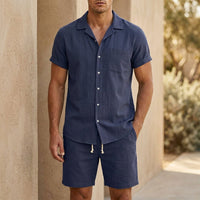 Matthias | Herren Sommer Set Kurzarmhemd und Shorts in Dunkelblau