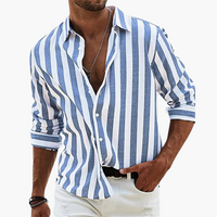 Mattias | Damen Gestreiftes Langarm Herrenhemd in Blau