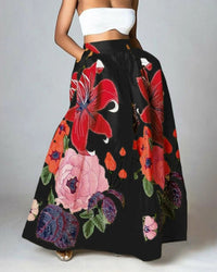 Maxi-Rock mit floralem Design – Hoher Bund und praktische Taschen in Gelb