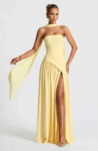 Séraphine | Damen Maxikleid Beinschlitz Drapé Elegant Sinnlich Festlich in Gelb