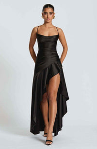 Rosalie | Damen Maxikleid Rüschenabschluss Romantic Fließend Sommer in Schwarz
