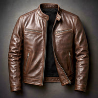 Maximilian | Herren Gesteppte Bikerjacke Echtleder in Zigarrenbraun
