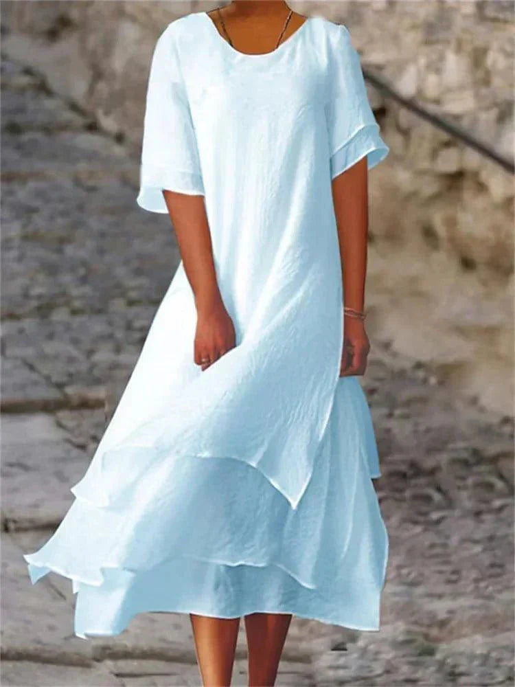 Maya | Maxikleid Sommer Damen Langarm, Fließendes Kleid