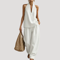 Meret | Damen Neckholder Zweiteiler Set Weite Hose in Weiß
