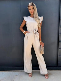Milena | Damen Overall mit Gürtel und Flügelärmel in Beige