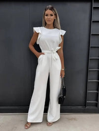 Milena | Damen Overall mit Gürtel und Flügelärmel in Weiß