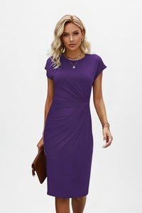 Mirabel | Damen Rundhals Etuikleid mit Raffung in Lila