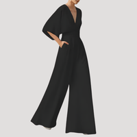 Mirka | Damen Jumpsuit Weites Bein V-Ausschnitt in Schwarz