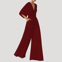 Mirka | Damen Jumpsuit Weites Bein V-Ausschnitt in Dunkelrot