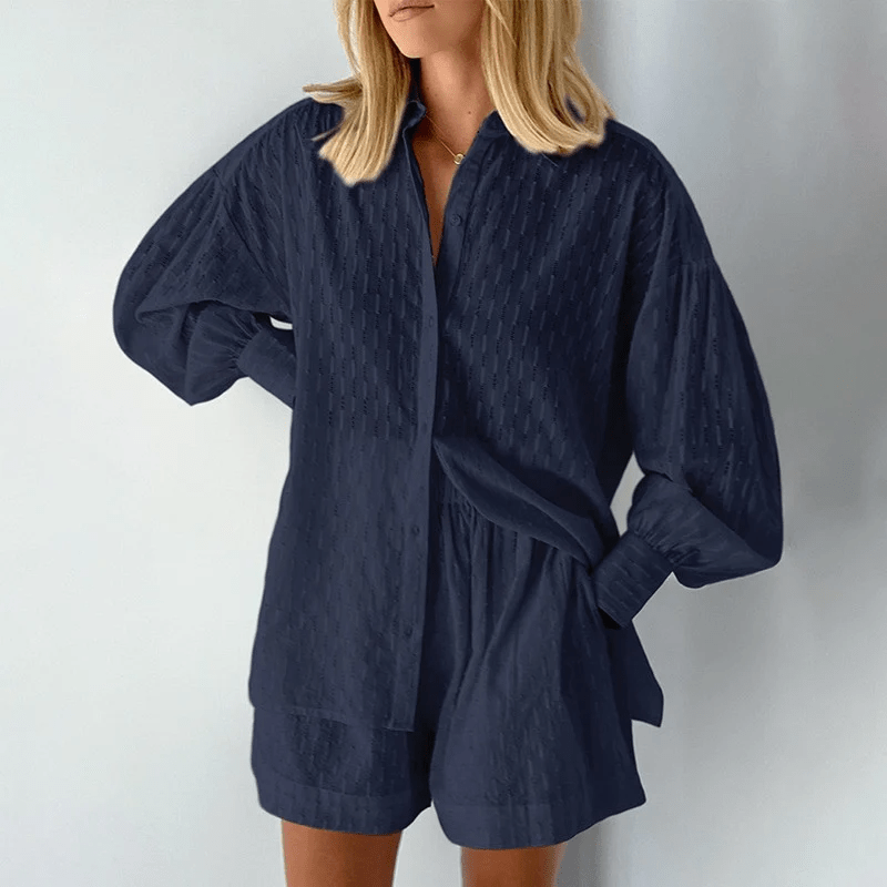 Hemd mit Knopfleiste und Shorts Set für Damen