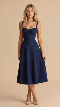 Liana | Damen Korsett Midikleid Elegant Figurbetont Modern Festlich in Schwarz