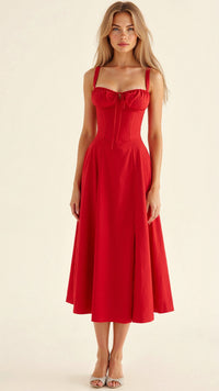 Liana | Damen Korsett Midikleid Elegant Figurbetont Modern Festlich in Rot
