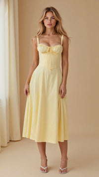 Liana | Damen Korsett Midikleid Elegant Figurbetont Modern Festlich in Gelb