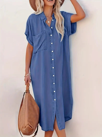 Denim Kleid mit Knöpfen und Tasche für Damen