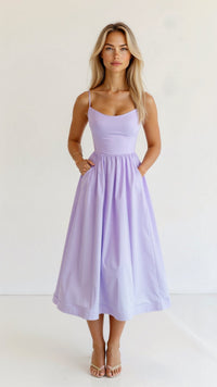 Angelika | Damen Klassisches Spaghettiträger A-Linien Kleid in Lila