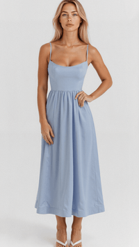 Angelika | Damen Klassisches Spaghettiträger A-Linien Kleid in Blau
